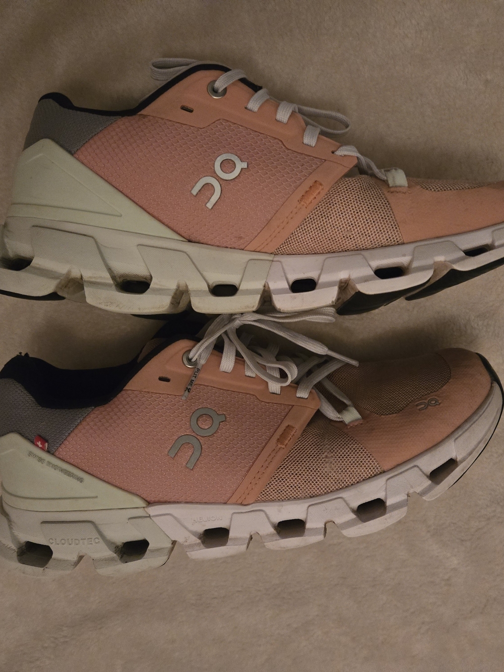On Running Women’s Athletic Shoes - Peach and White